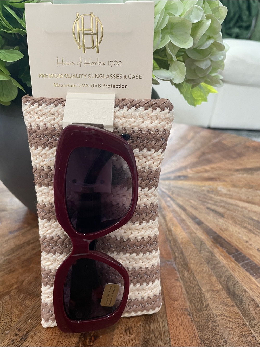 House of Harlow 1960 Deep Burgundy Oversized Square Sunglasses